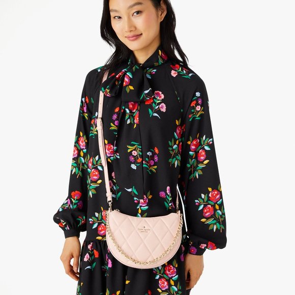 New Kate Spade Carey Zip Top Crossbody Quilted Smooth Leather Conch Pink - Picture 2 of 5